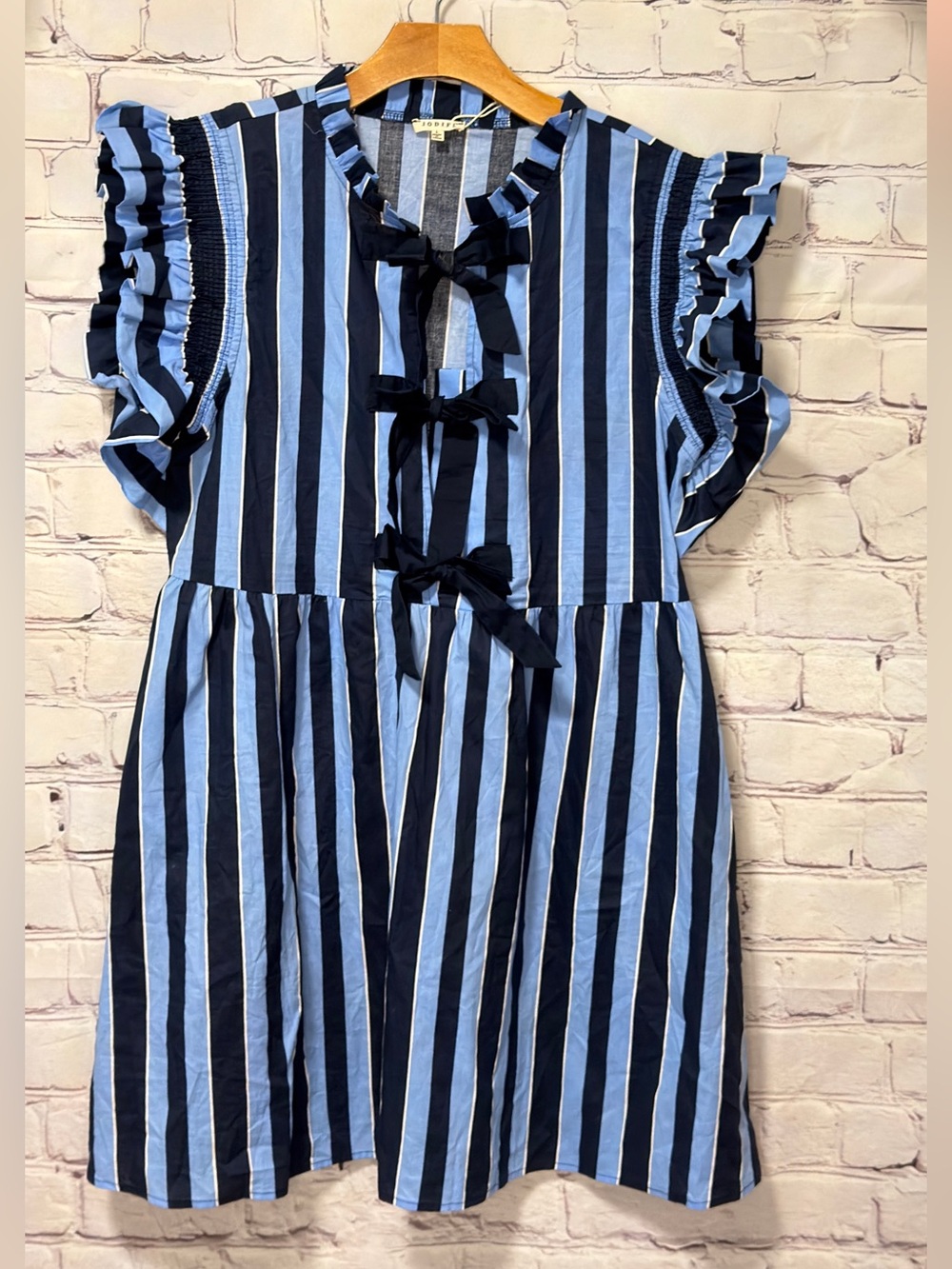 NWT JODIFL COTTON STRIPE RUFFLE SMOCKED BOW DRESS SUMMER SHOWER GARDEN PARTY